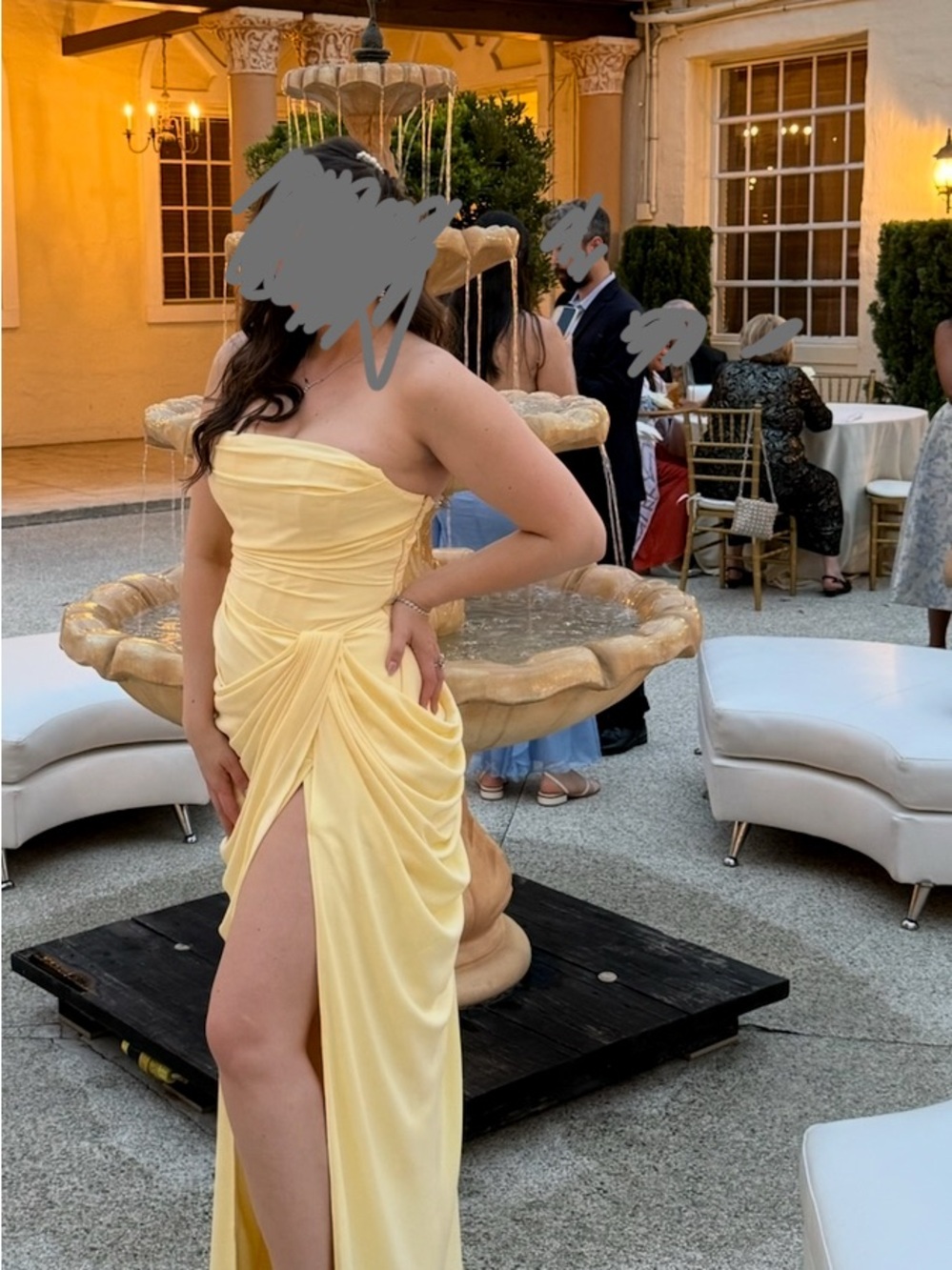 Elegant Strapless Yellow Evening Gown with Front Slit